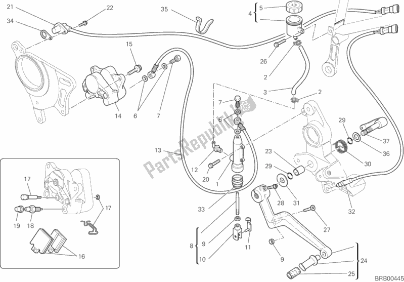All parts for the Rear Brake System of the Ducati Hypermotard 1100 EVO SP 2012